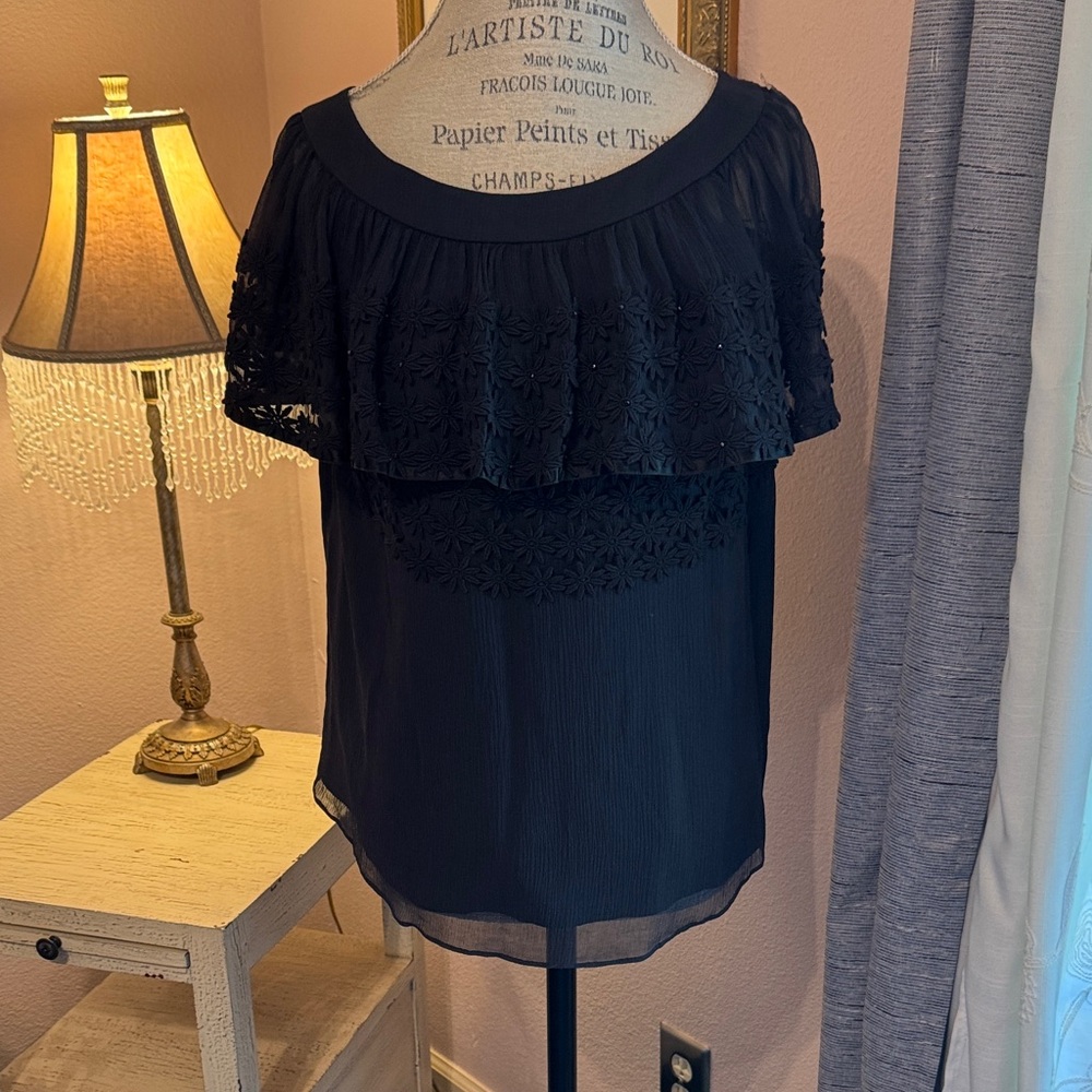 Juicy Couture Black Lace Overlay Blouse sz 6